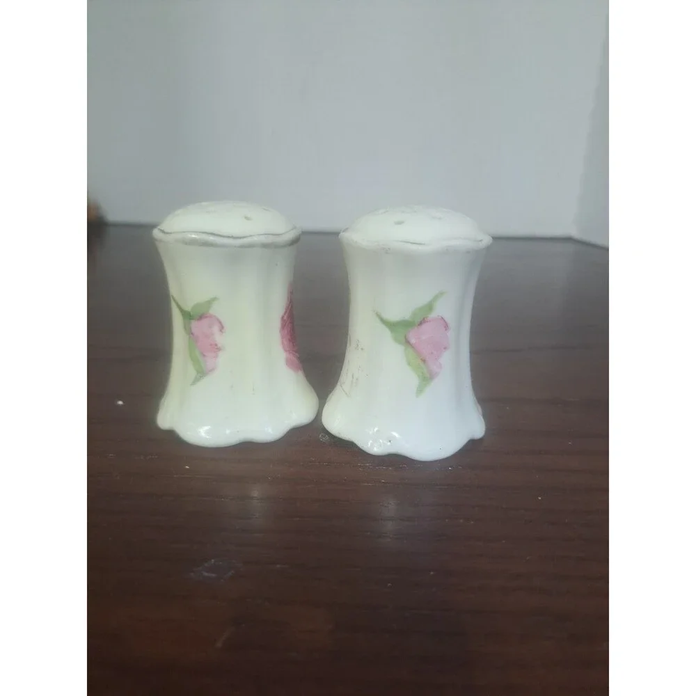 Antique O&EG Royal Austria Rose Pattern Porcelain Salt And Pepper Shaker Set( No